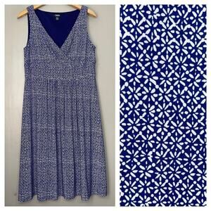 Chaps Dress Size Large Navy White Surplice V-Neck Sleeveless Preppy Stretch